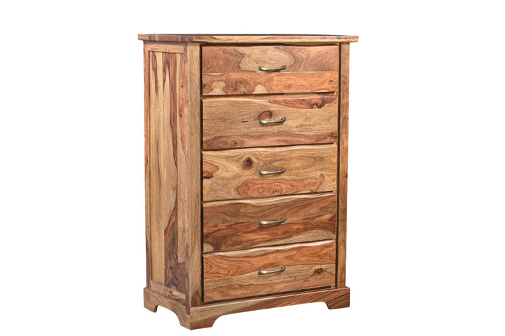 51" Brown Solid Wood Live Edge Five Drawer Standard Chest