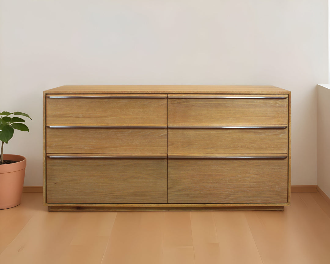 72" Natural Solid Wood Six Drawer Double Dresser