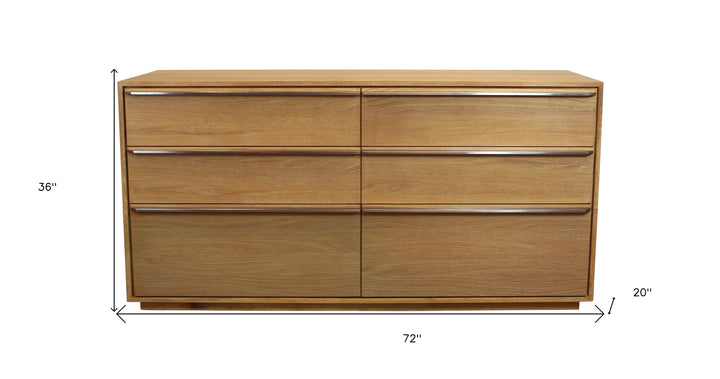 72" Natural Solid Wood Six Drawer Double Dresser