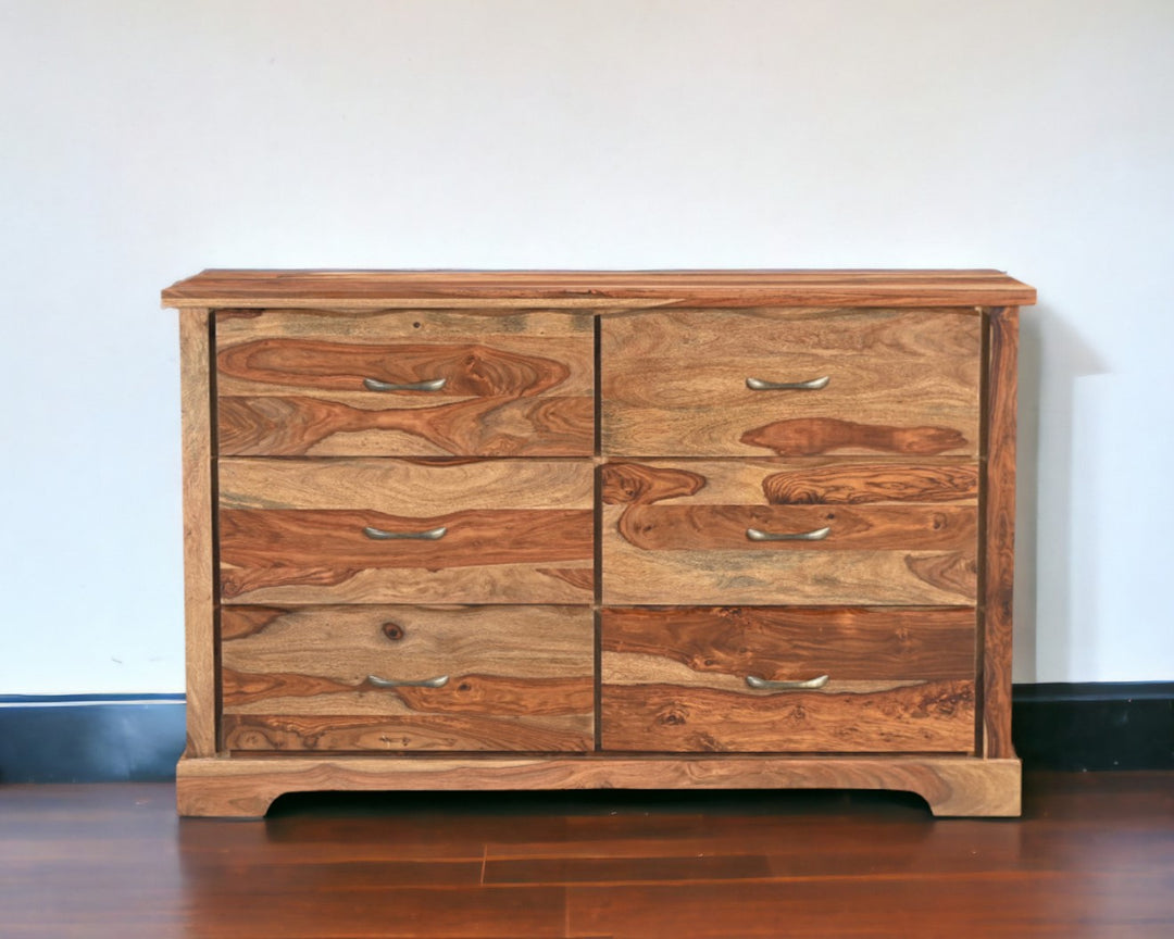 60" Brown Solid Wood Live Edge Six Drawer Double Dresser