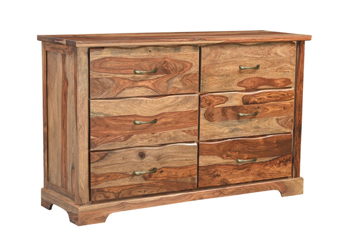 60" Brown Solid Wood Live Edge Six Drawer Double Dresser