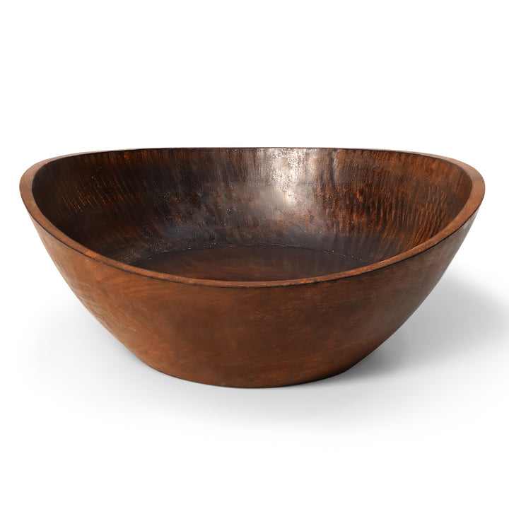 12" Brown Mod Curve Edge Wood Low Salad Bowl