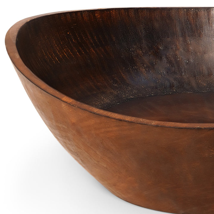 12" Brown Mod Curve Edge Wood Low Salad Bowl