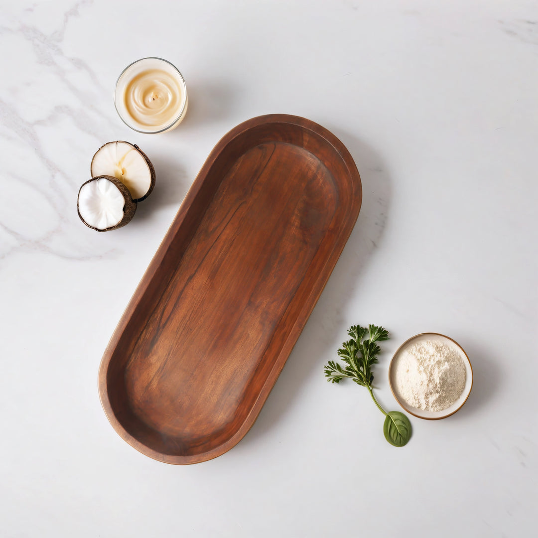 22" Dark Brown Acacia Wood Oval Centerpiece Dough Bowl