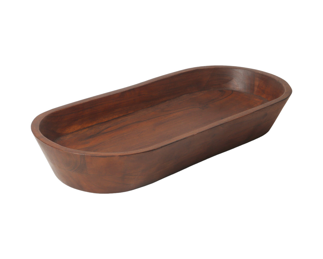 22" Dark Brown Acacia Wood Oval Centerpiece Dough Bowl