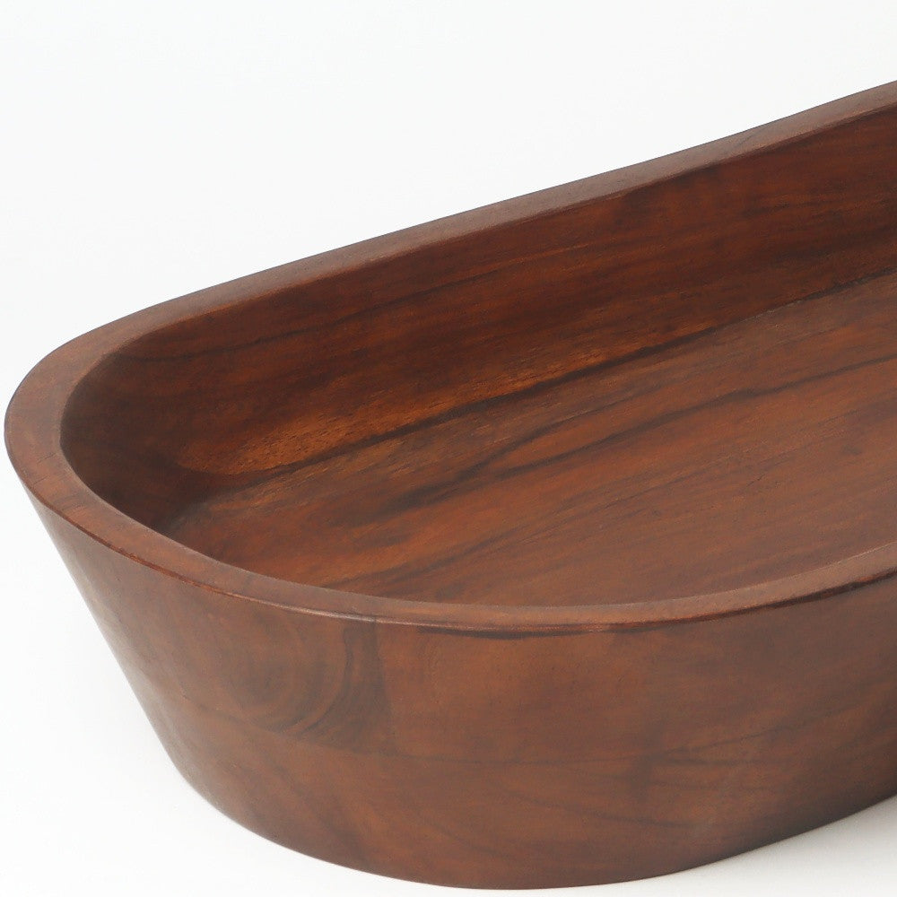 22" Dark Brown Acacia Wood Oval Centerpiece Dough Bowl