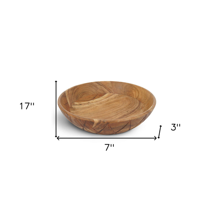 12" Natural Geo Carved Edge Wood Low Centerpiece Bowl