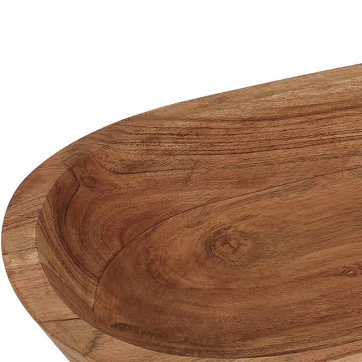 17" Natural Brown Acacia Wood Oval Centerpiece Dough Bowl