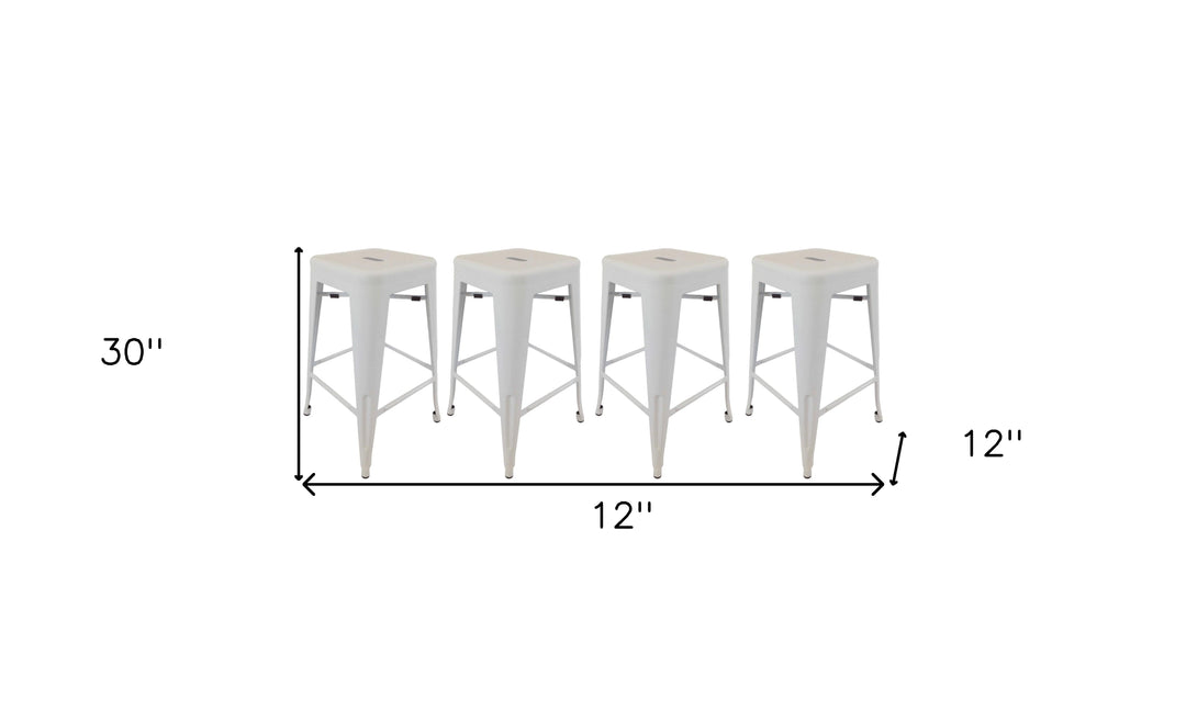 Set of Four 30" White Metal Backless Bar Height Bar Chairs