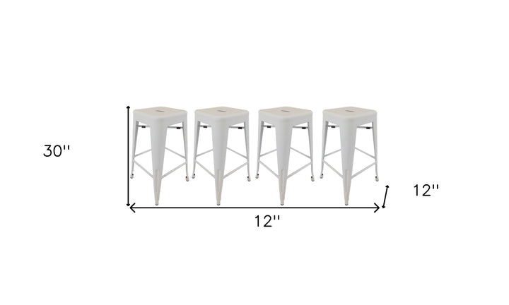 Set of Four 30" White Metal Backless Bar Height Bar Chairs