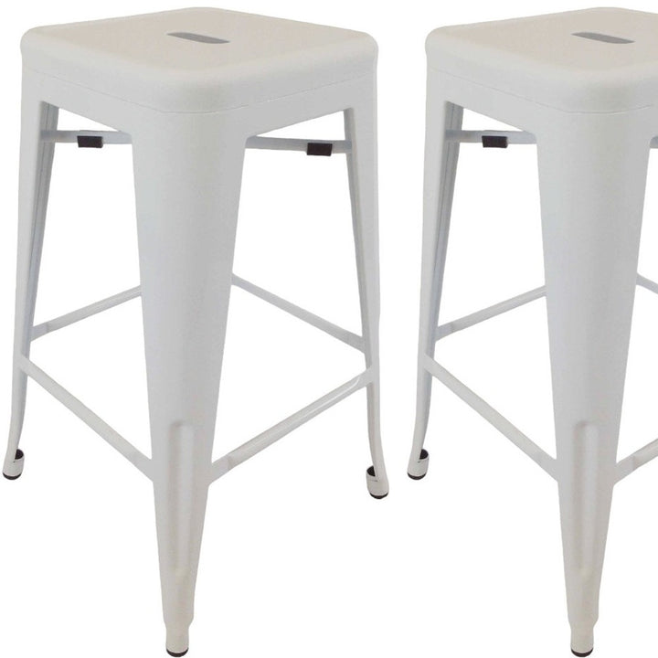 Set of Four 30" White Metal Backless Bar Height Bar Chairs