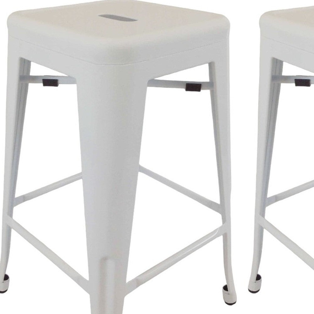 Set of Four 30" White Metal Backless Bar Height Bar Chairs