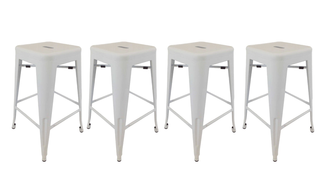 Set of Four 30" White Metal Backless Bar Height Bar Chairs