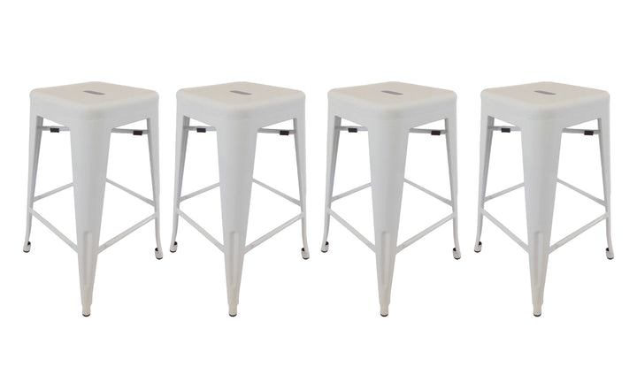 Set of Four 30" White Metal Backless Bar Height Bar Chairs