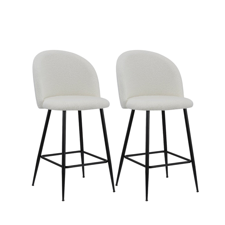 Set of Two 26" White And Black Metal Low Back Counter Height Bar Chairs