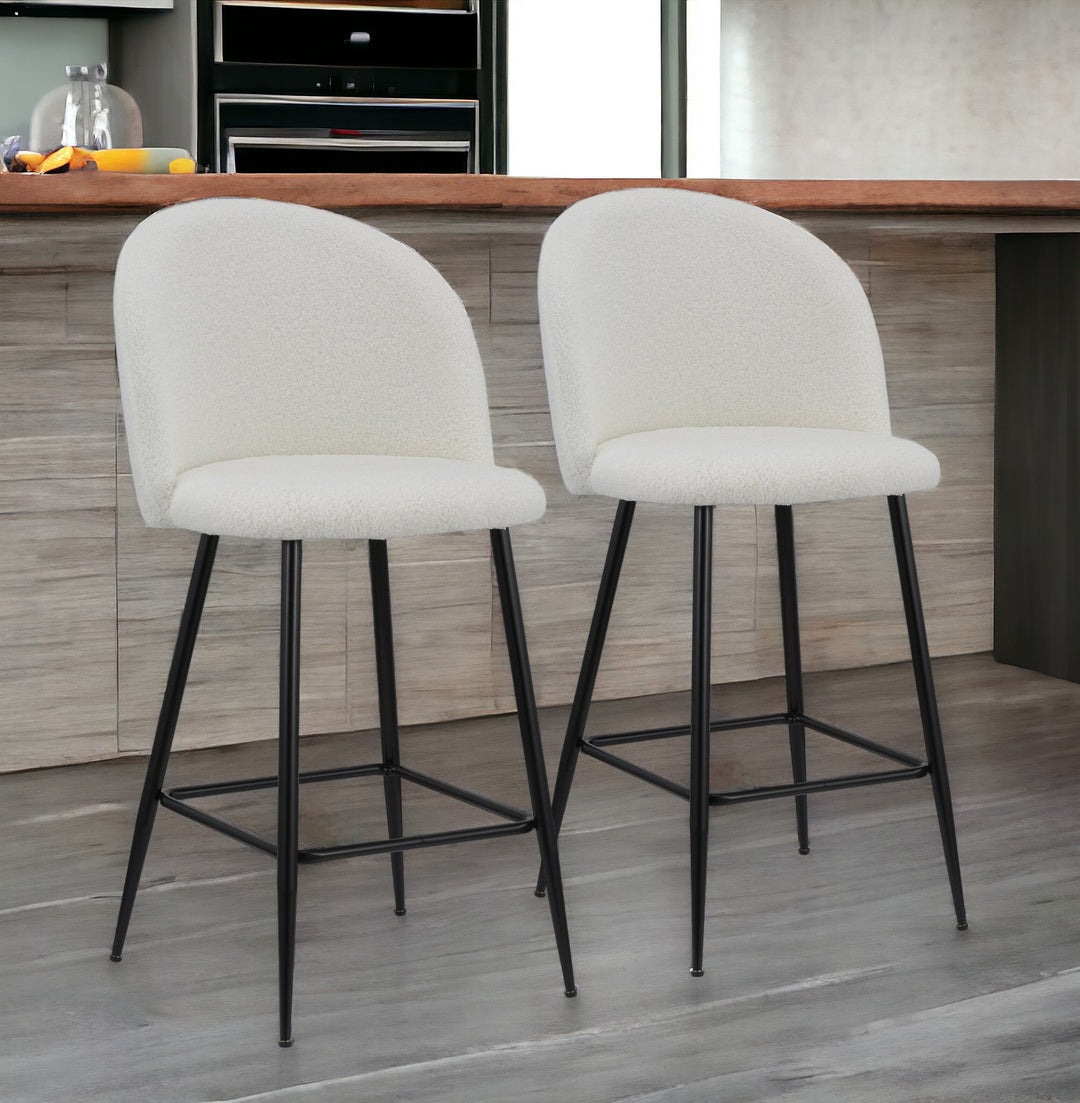 Set of Two 26" White And Black Metal Low Back Counter Height Bar Chairs