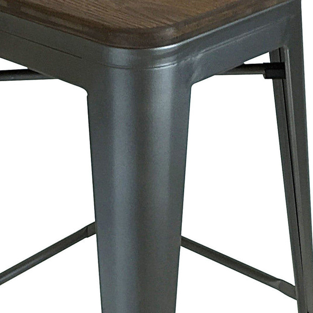 Set of Four 30" Brown And Gunmetal Steel Backless Bar Height Bar Chairs