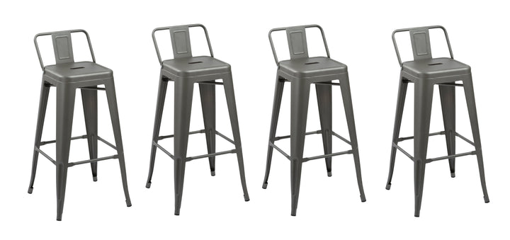 Set of Four 26" Gray Metal Low Back Counter Height Bar Chairs