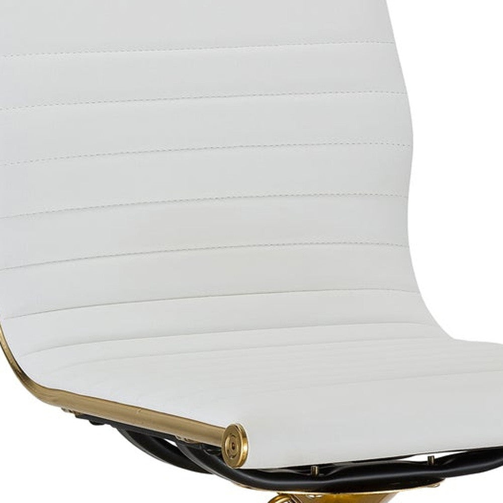 Set of Two White And Gold Faux Leather And Metal Low Back Adjustable Height Bar Chairs