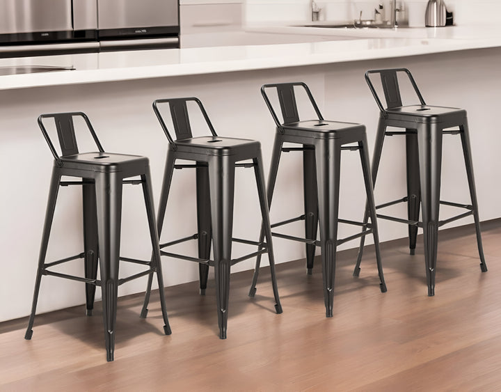 Set of Four 26" Black Metal Low Back Counter Height Bar Chairs