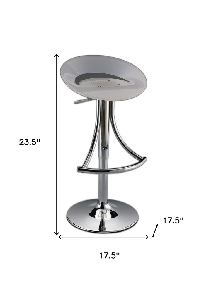 White And Silver Acrylic And Metal Low Back Adjustable Height Bar Chair