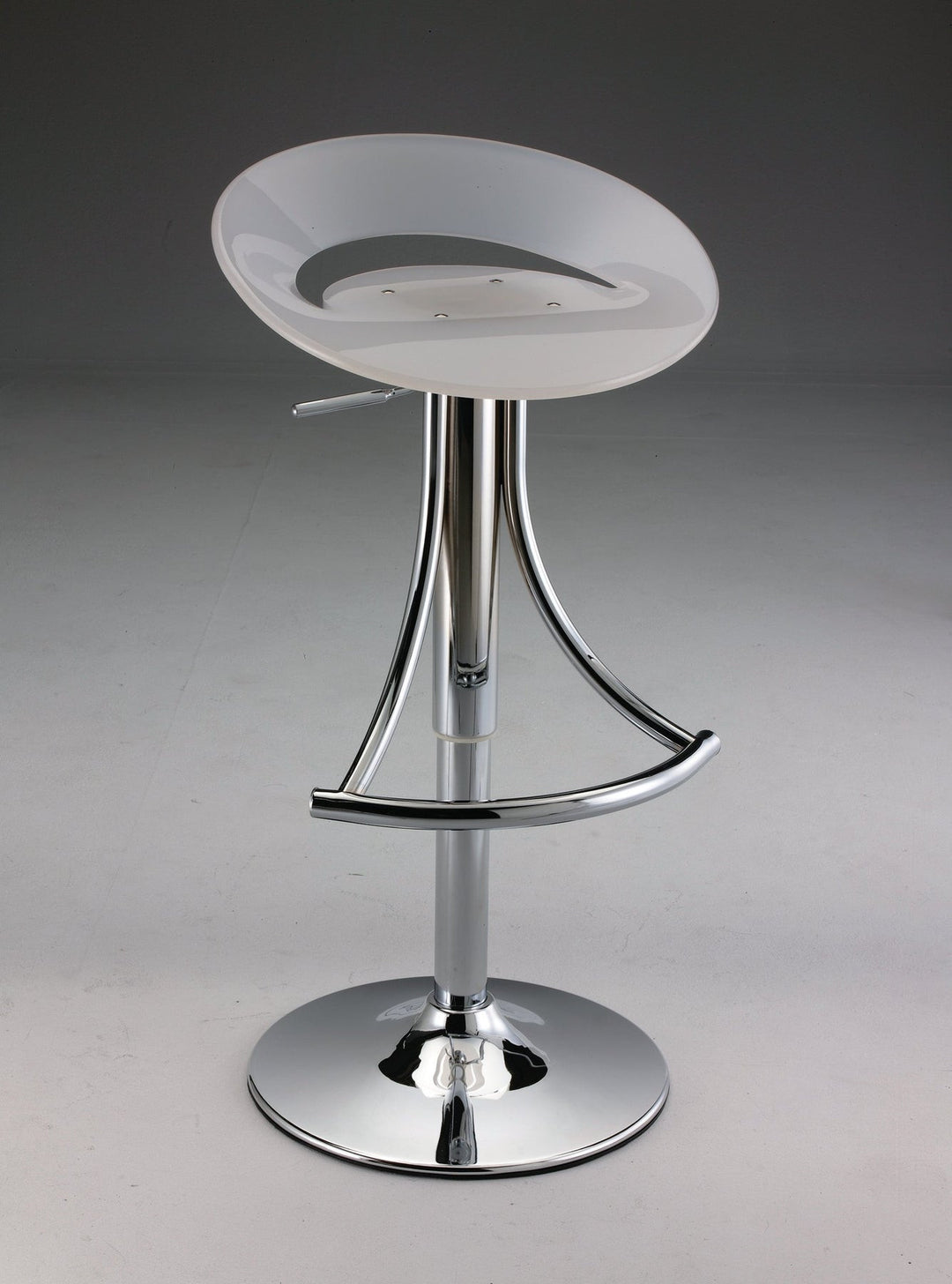 White And Silver Acrylic And Metal Low Back Adjustable Height Bar Chair