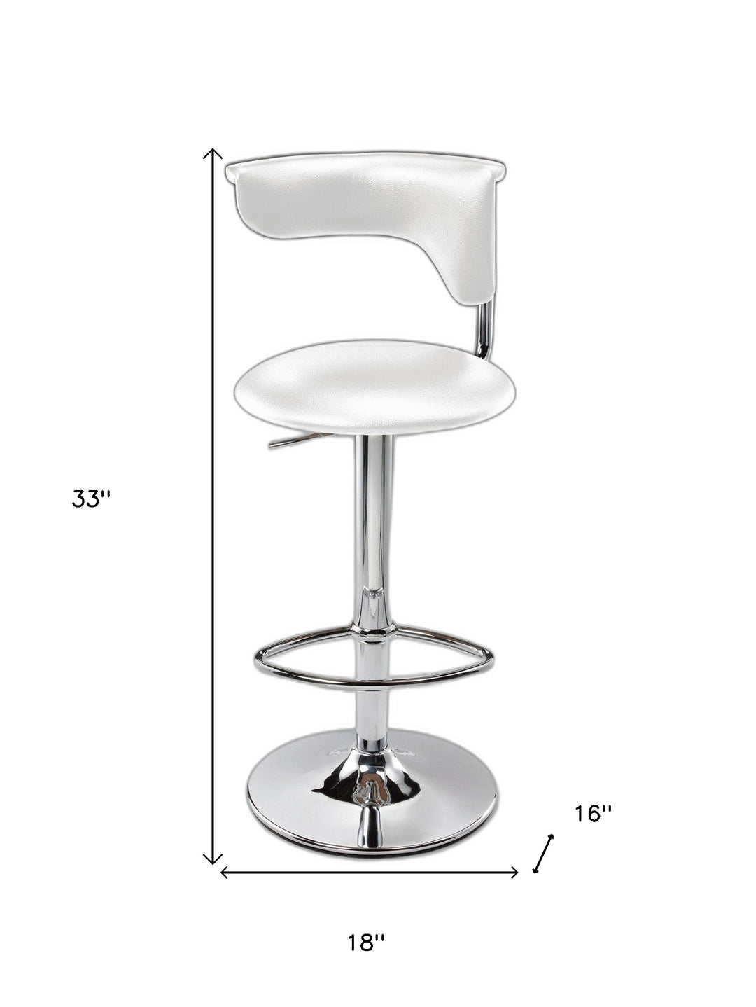 White And Silver Faux Leather And Metal Low Back Adjustable Height Bar Chair