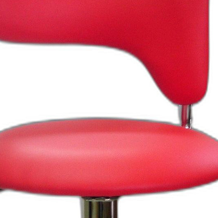 Red And Silver Faux Leather And Metal Low Back Adjustable Height Bar Chair