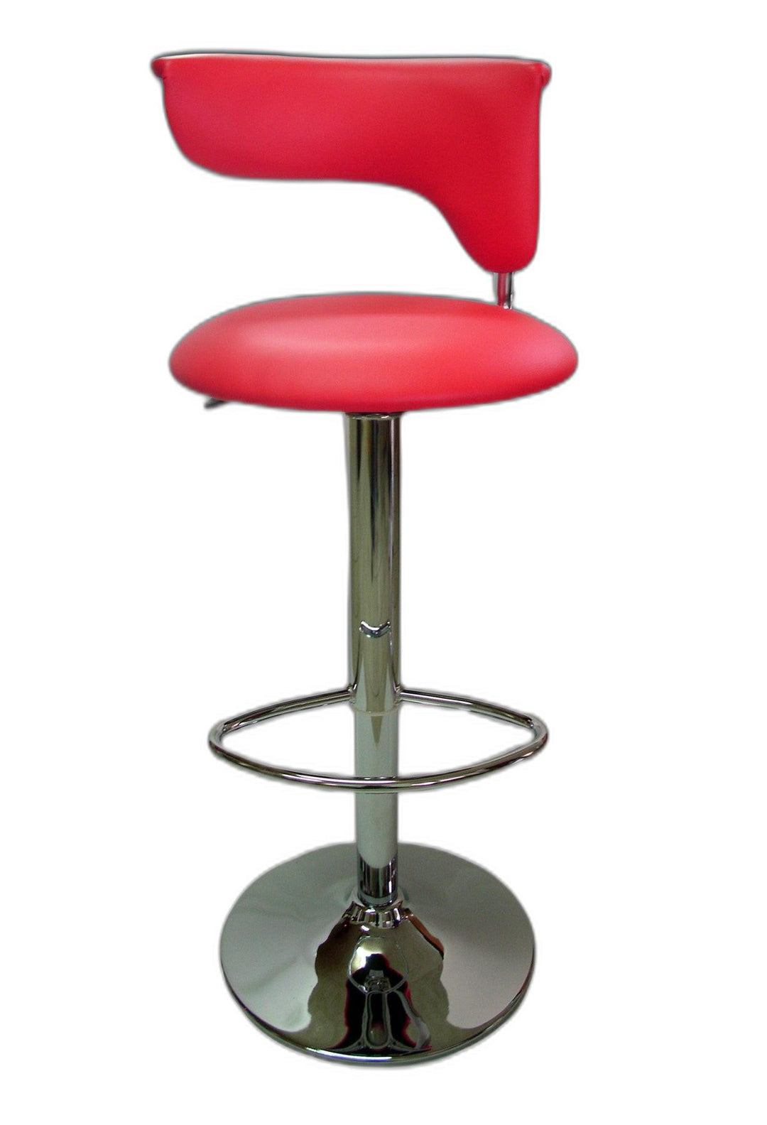 Red And Silver Faux Leather And Metal Low Back Adjustable Height Bar Chair