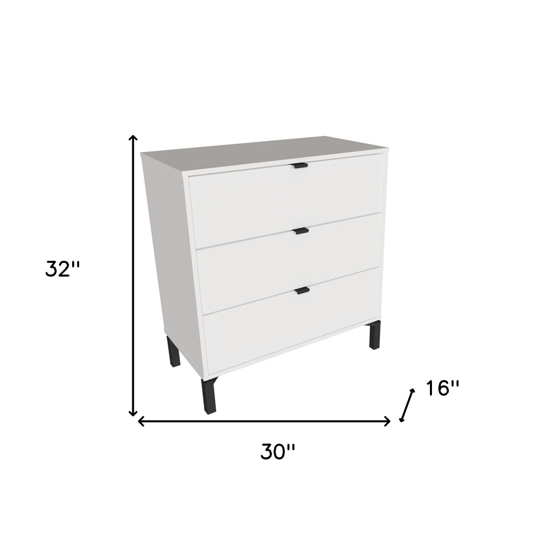 30" White Three Drawer Dresser