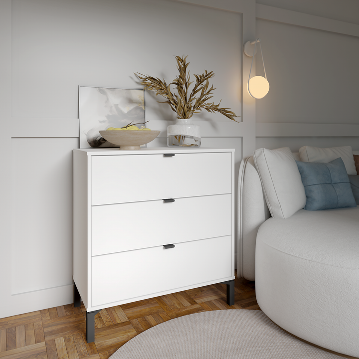 30" White Three Drawer Dresser