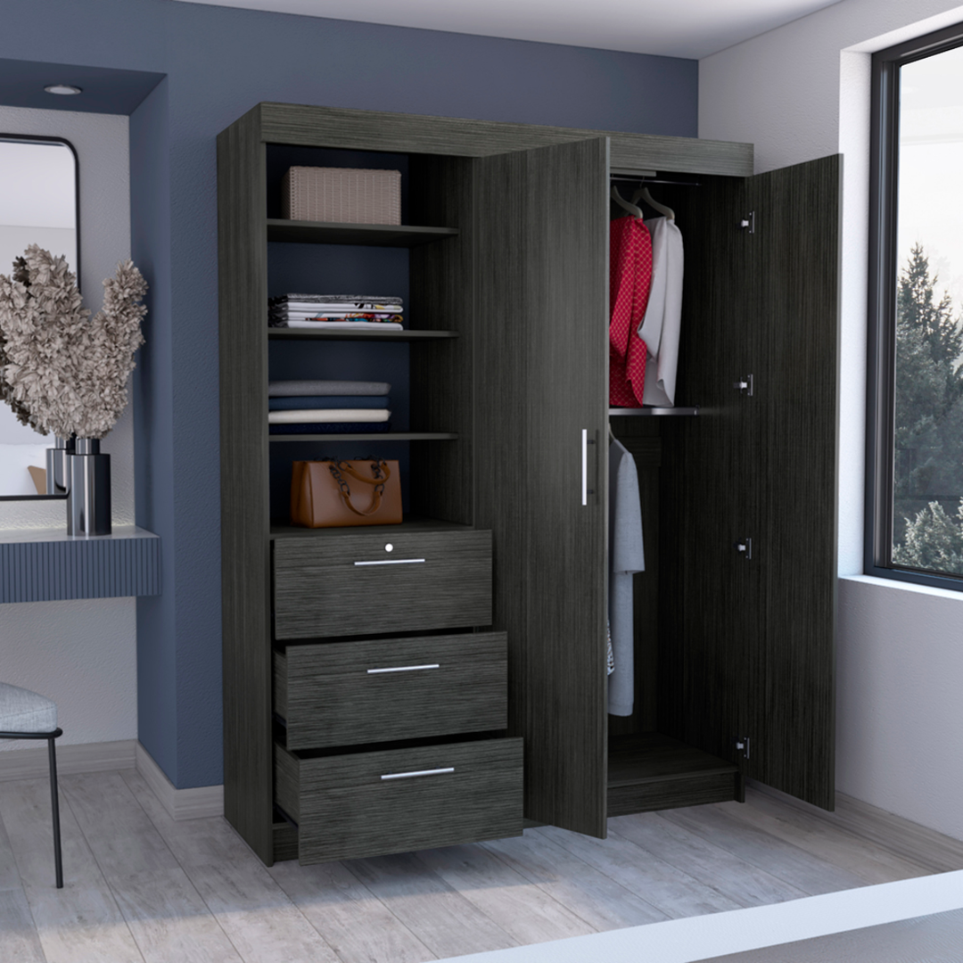 59" Gray Three Drawer Combo Dresser