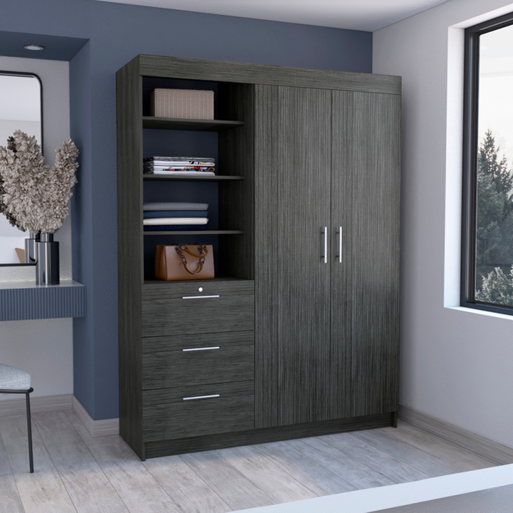 59" Gray Three Drawer Combo Dresser