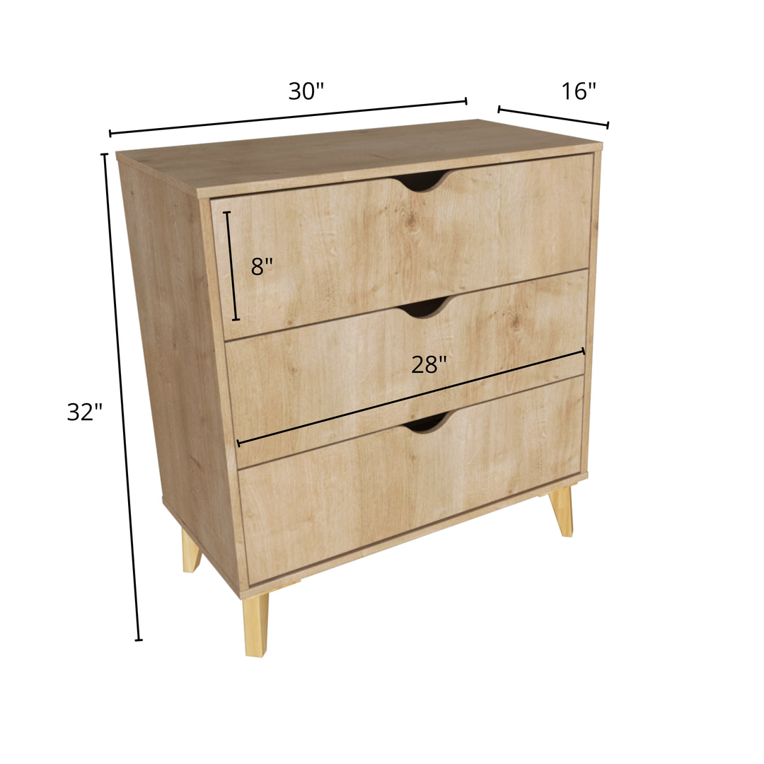 30" Natural Three Drawer Dresser