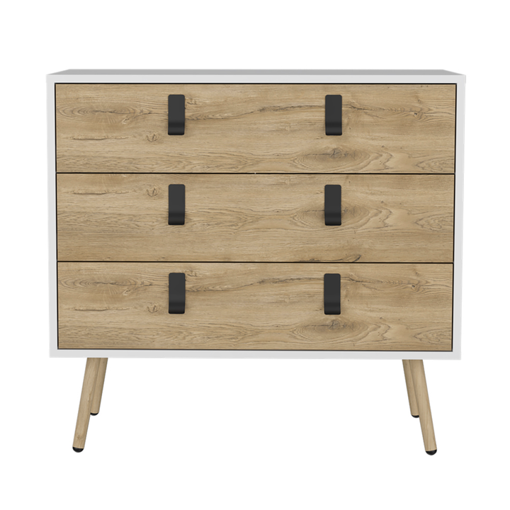 32" White and Natural Three Drawer Dresser