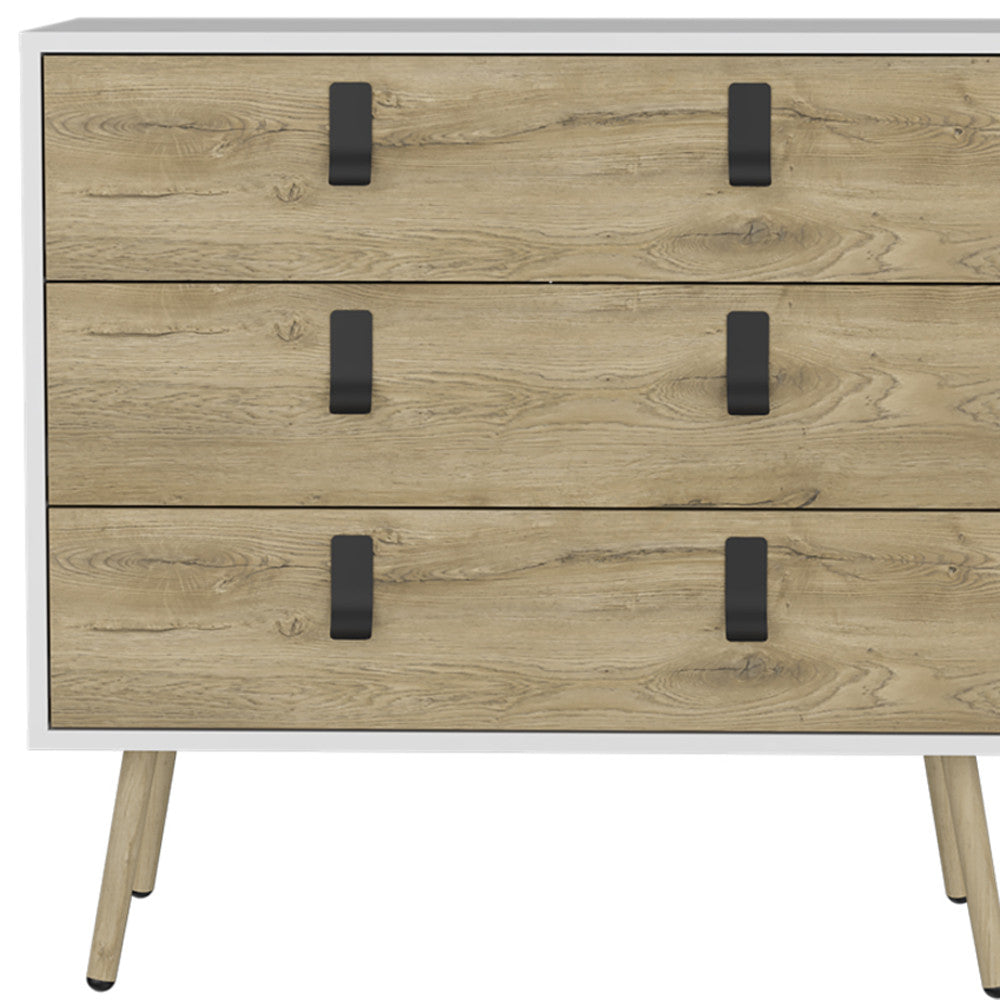 32" White and Natural Three Drawer Dresser