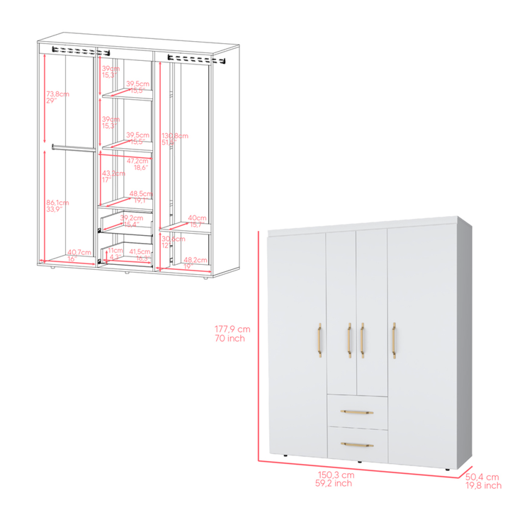 59" White Two Drawer Combo Dresser