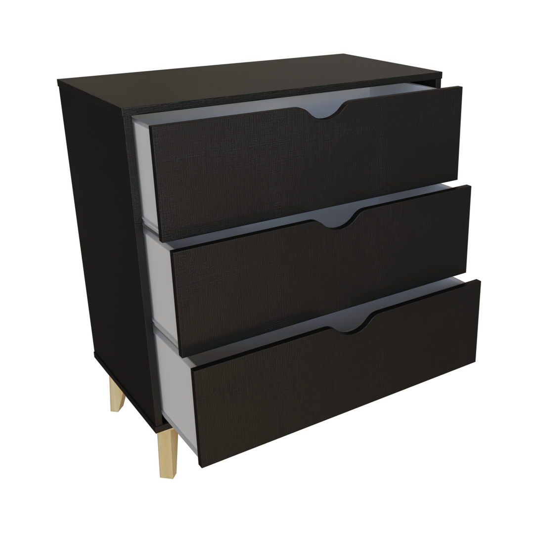 30" Black Three Drawer Dresser