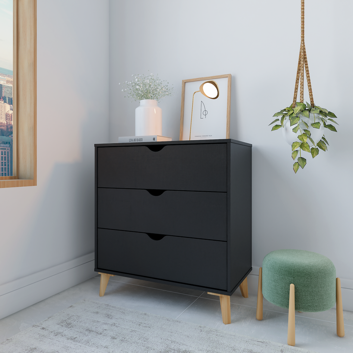 30" Black Three Drawer Dresser