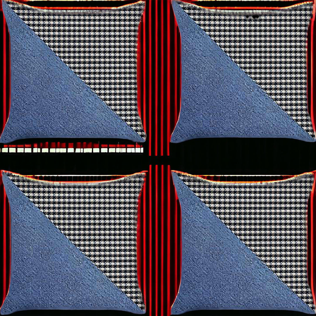 Set Of Four 18" X 18" Black And Blue Polyester Houndstooth Zippered Pillow