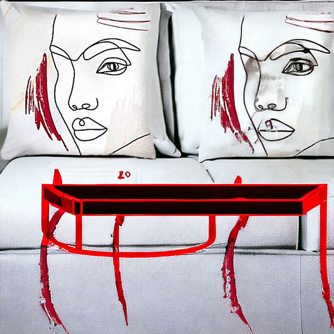 Set Of Four 18" X 18" Gray White Black And Red Polyester Abstract Zippered Pillow