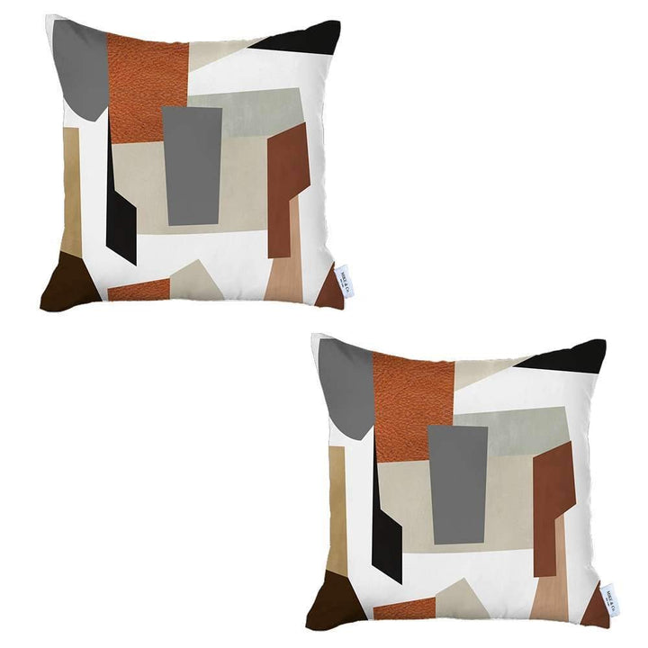 Set Of Two 18" X 18" Gray Black White Red And Brown Polyester Abstract Zippered Pillow