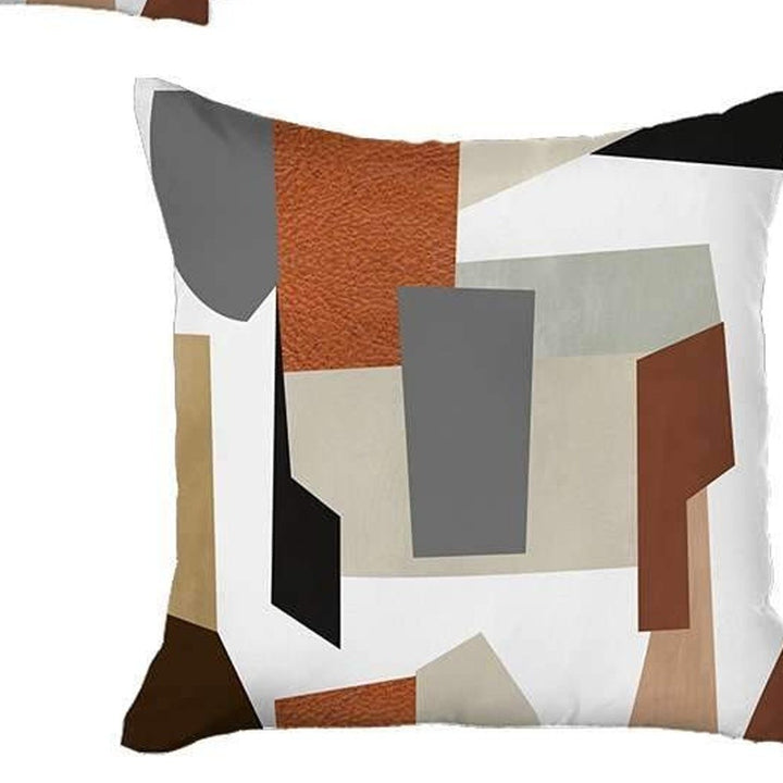 Set Of Two 18" X 18" Gray Black White Red And Brown Polyester Abstract Zippered Pillow