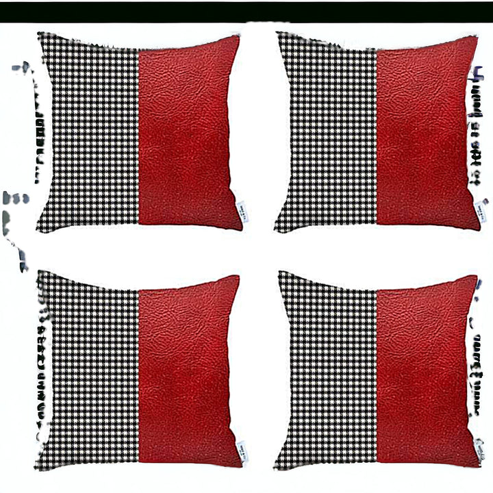 Set Of Four 18" X 18" Red Polyester Houndstooth Zippered Pillow