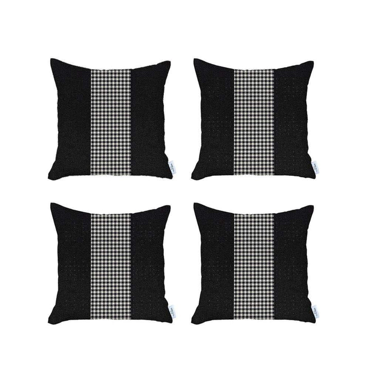 Set Of Four 18" X 18" Black And White Polyester Houndstooth Zippered Pillow