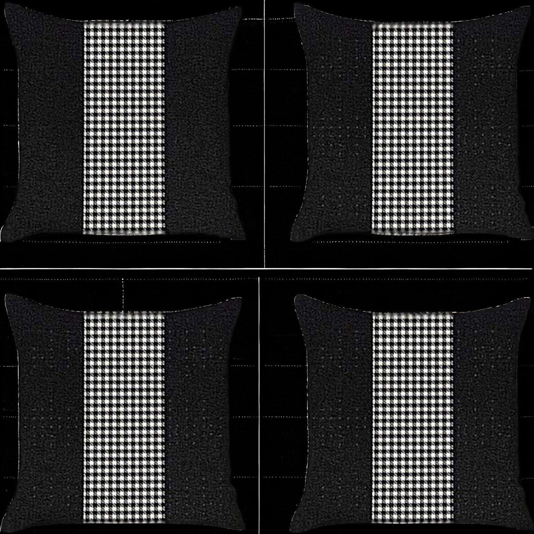 Set Of Four 18" X 18" Black And White Polyester Houndstooth Zippered Pillow