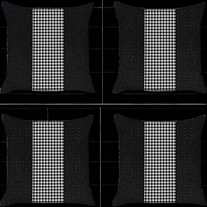 Set Of Four 18" X 18" Black And White Polyester Houndstooth Zippered Pillow