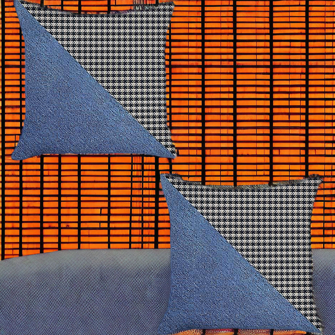 Set Of Two 18" X 18" Black And Blue Polyester Houndstooth Zippered Pillow