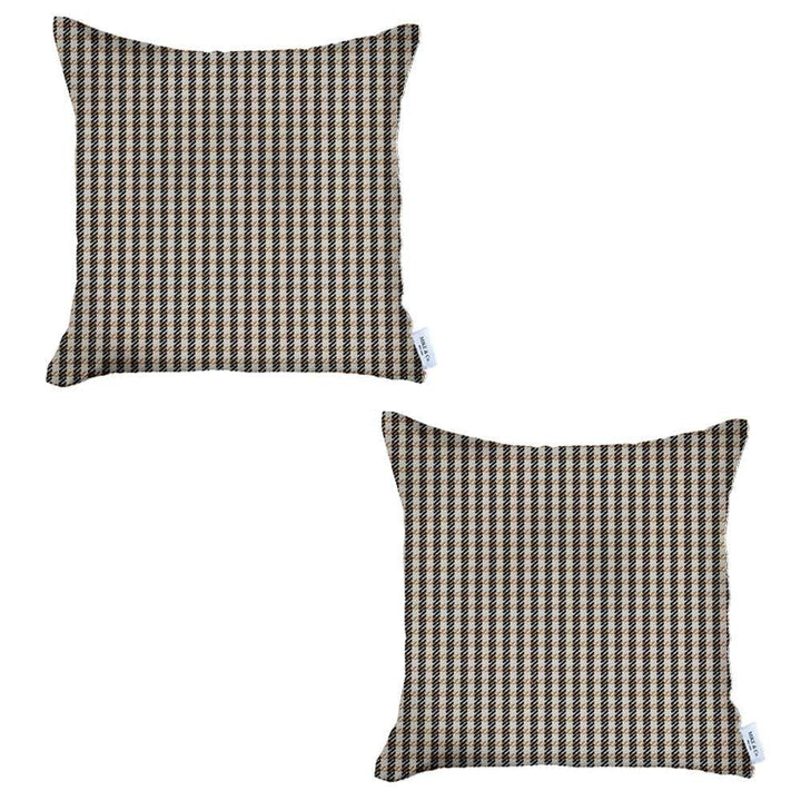 Set Of Two 18" X 18" Brown Polyester Houndstooth Zippered Pillow