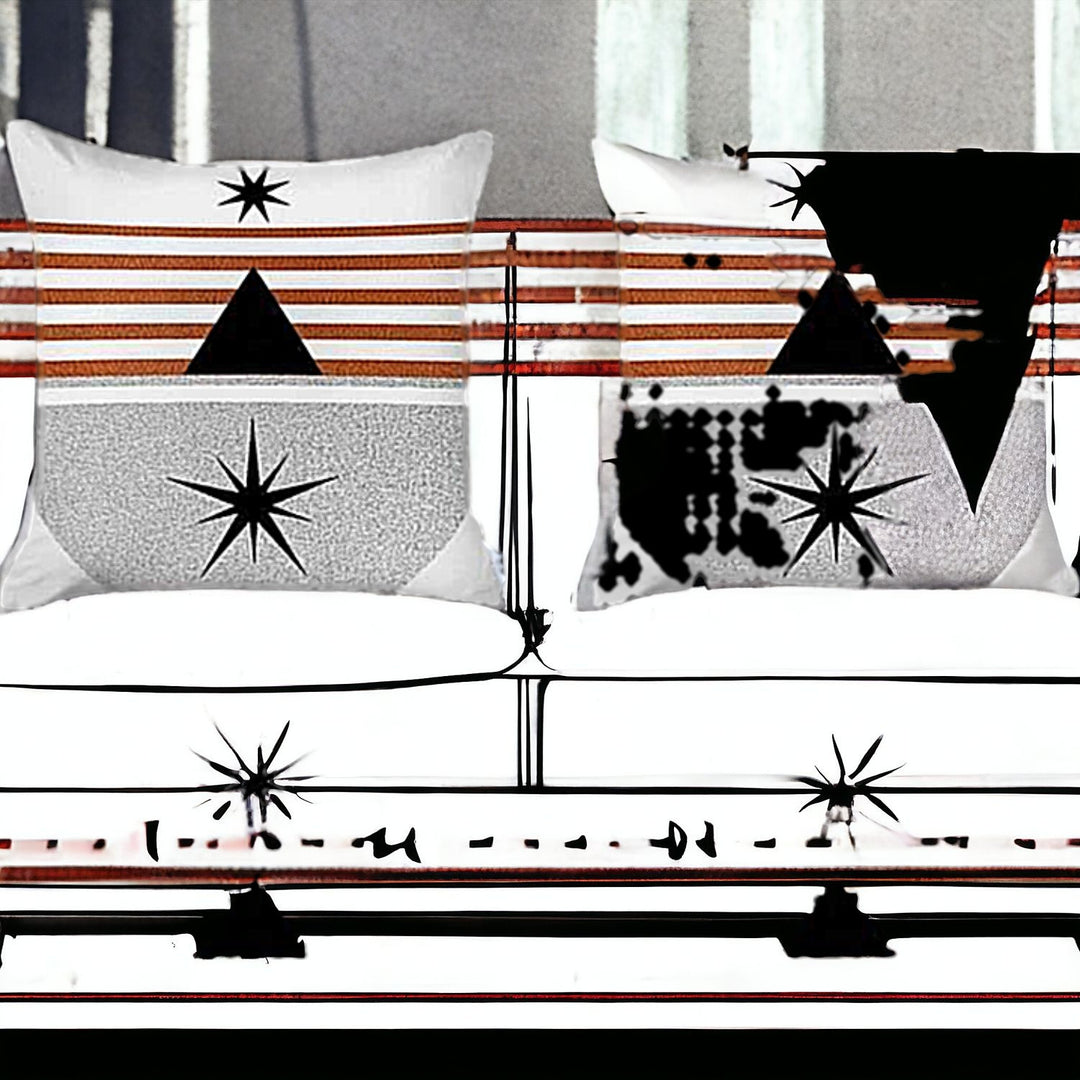 Set Of Four 18" X 18" Gray White Black And Red Polyester Abstract Zippered Pillow